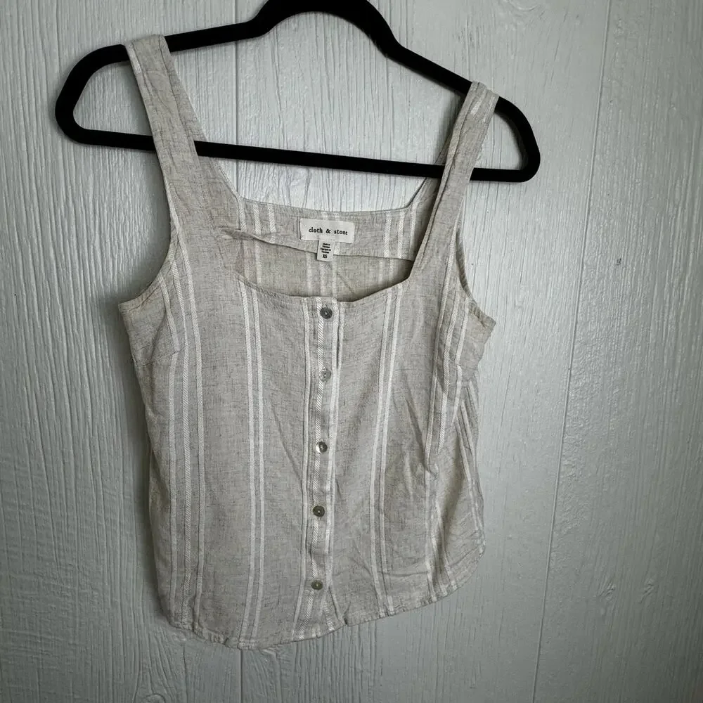 Cloth & Stone Square Neck Button Front Tank Rayon Linen Blend Sz XS Cream White - Picture 5 of 6